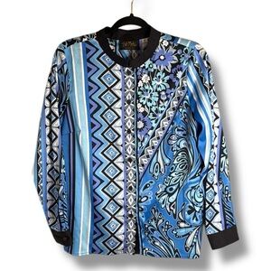 Bob Mackie Blue Button Down Blouse Size Medium